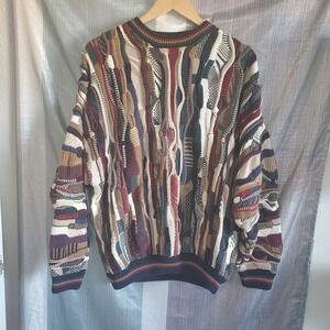 VTG Cotton Traders Multicolor Knit 3D Sweater Pullover Coogi Style Mens Size M